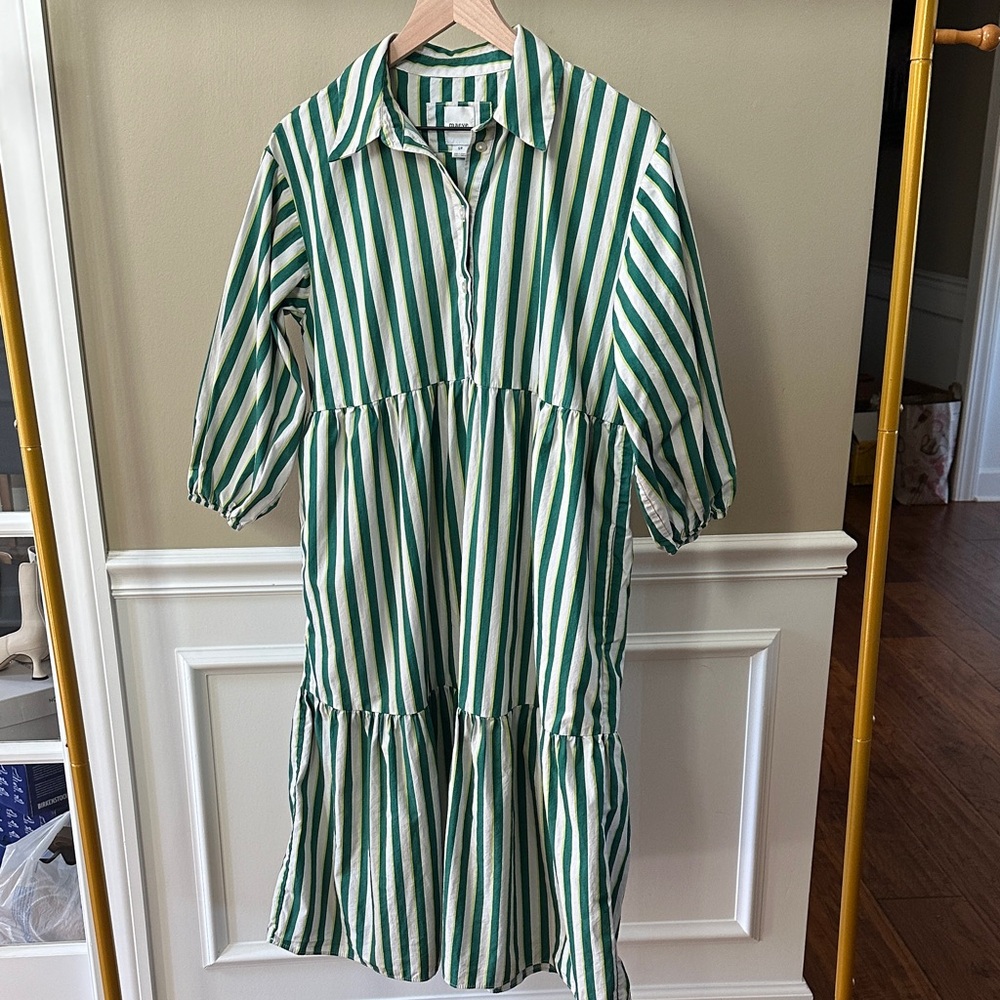 Maeve (Anthropologie) Green and White Striped Bettina dress sz Small Petite